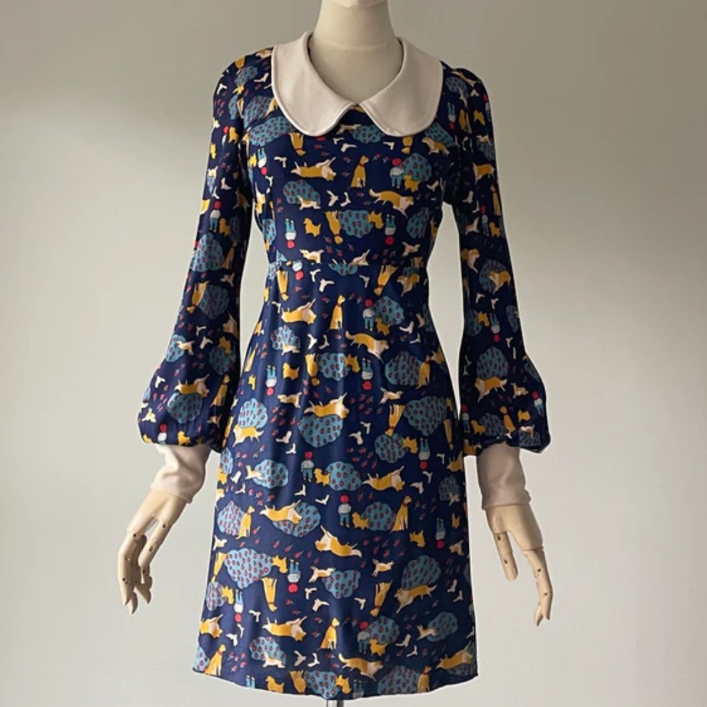 1970s Dog Print Dress